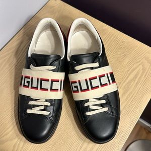 Men's 2019 Gucci Ace Stripe Leather 'Black'